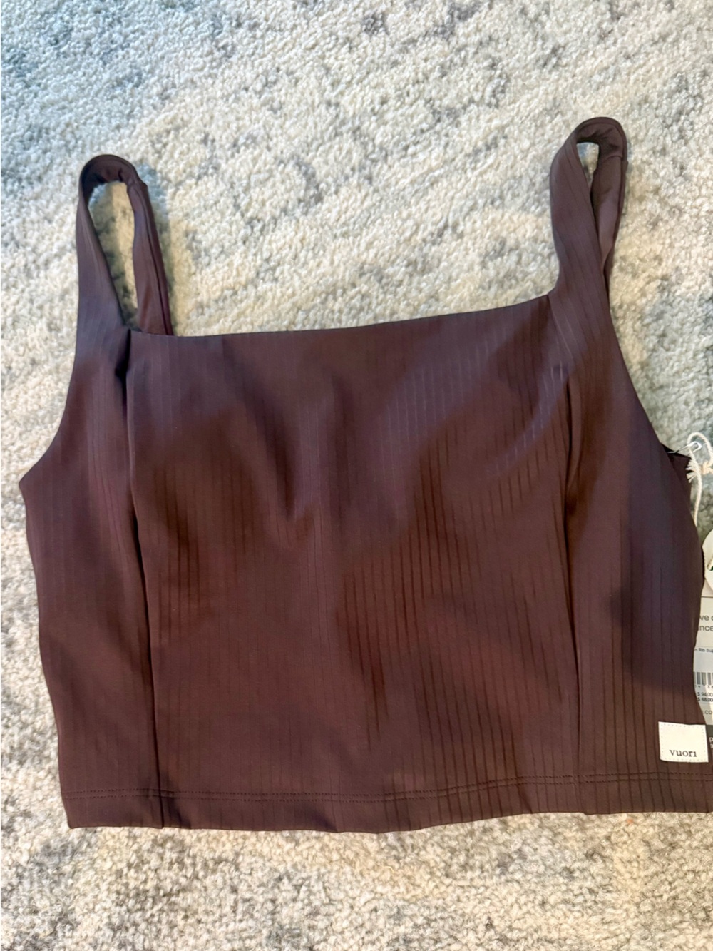 Vuori Square-Neck Ribbed Tank in Dark Brown